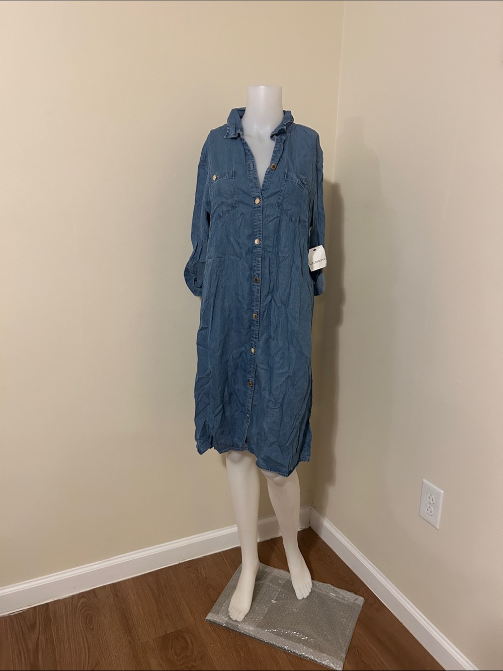 Liz Claiborne Denim Blue Button-Front Shirt Dress